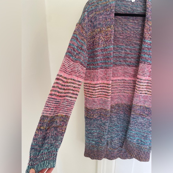 Gap Cotton Open Front Long Knit Cardigan Striped Colourful | M - Picture 3 of 6